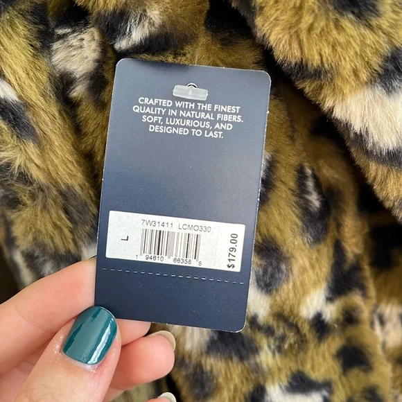 NWT Lucky Brand Faux Fur Long Line Coat green leopard camo size large - Picture 8 of 13